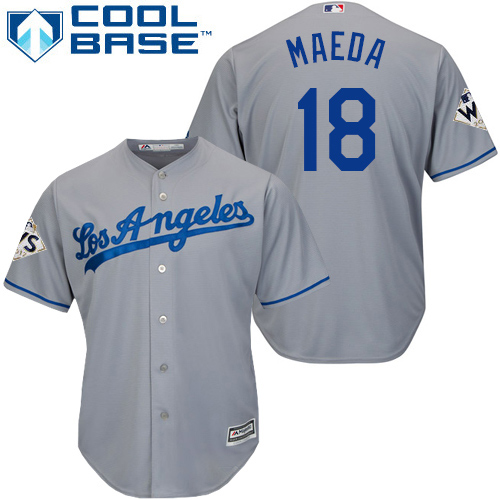 Dodgers #18 Kenta Maeda Grey Cool Base World Series Bound Stitched Youth MLB Jersey - Click Image to Close